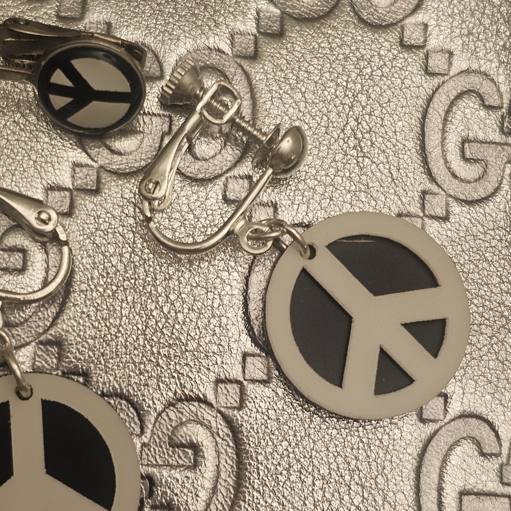 Peace Sign Clip-On Stud Earrings with free bonus mini stud - Picture 6 of 8